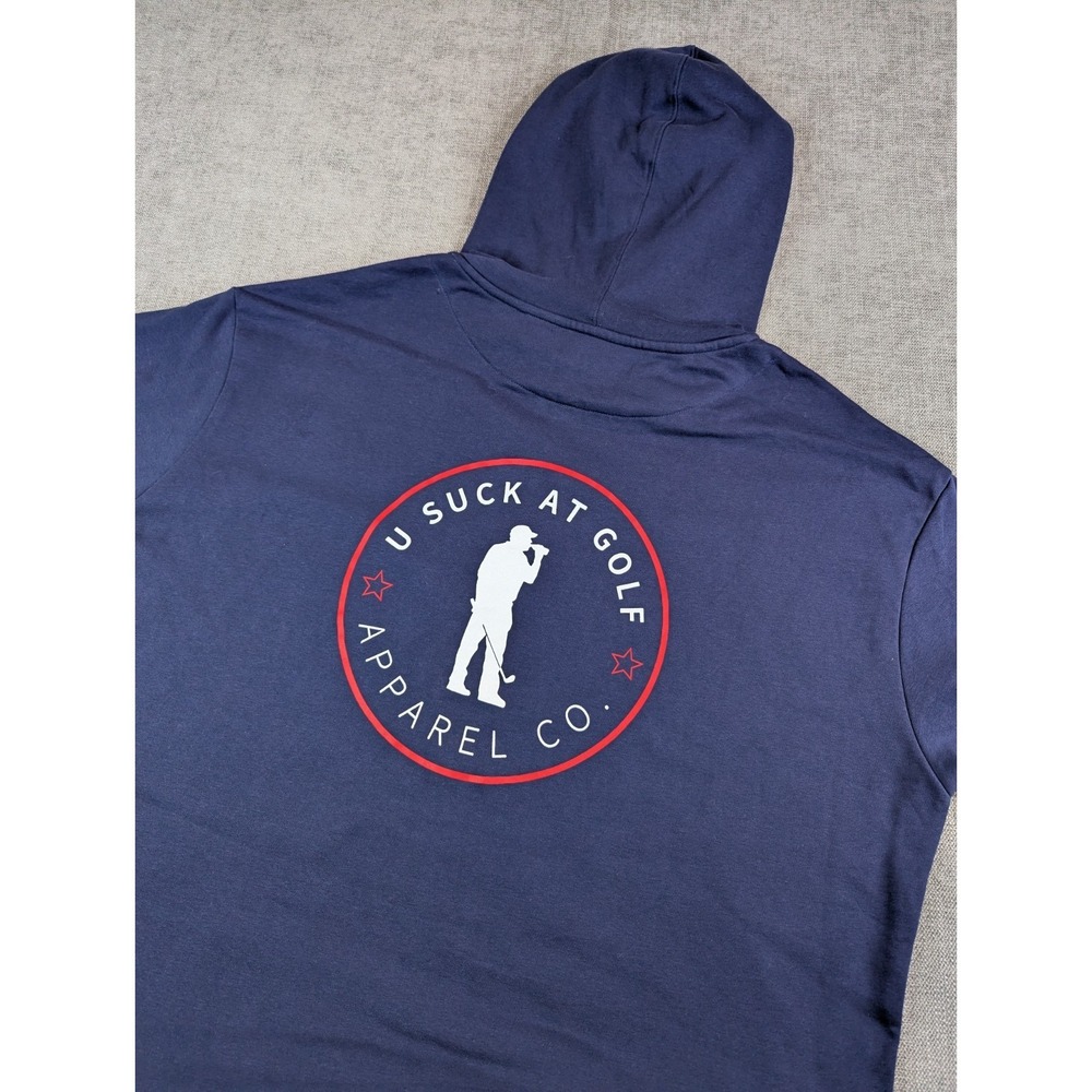U Suck At Golf Hoodie Men 3XL Navy Funny Beer Graphic Hooded Pullover Sweatshirt